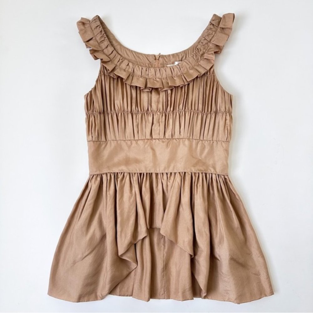 Parasuco Pure Silk Smocked Shimmery Ruffle Peplum Tank Top size 6 or Small